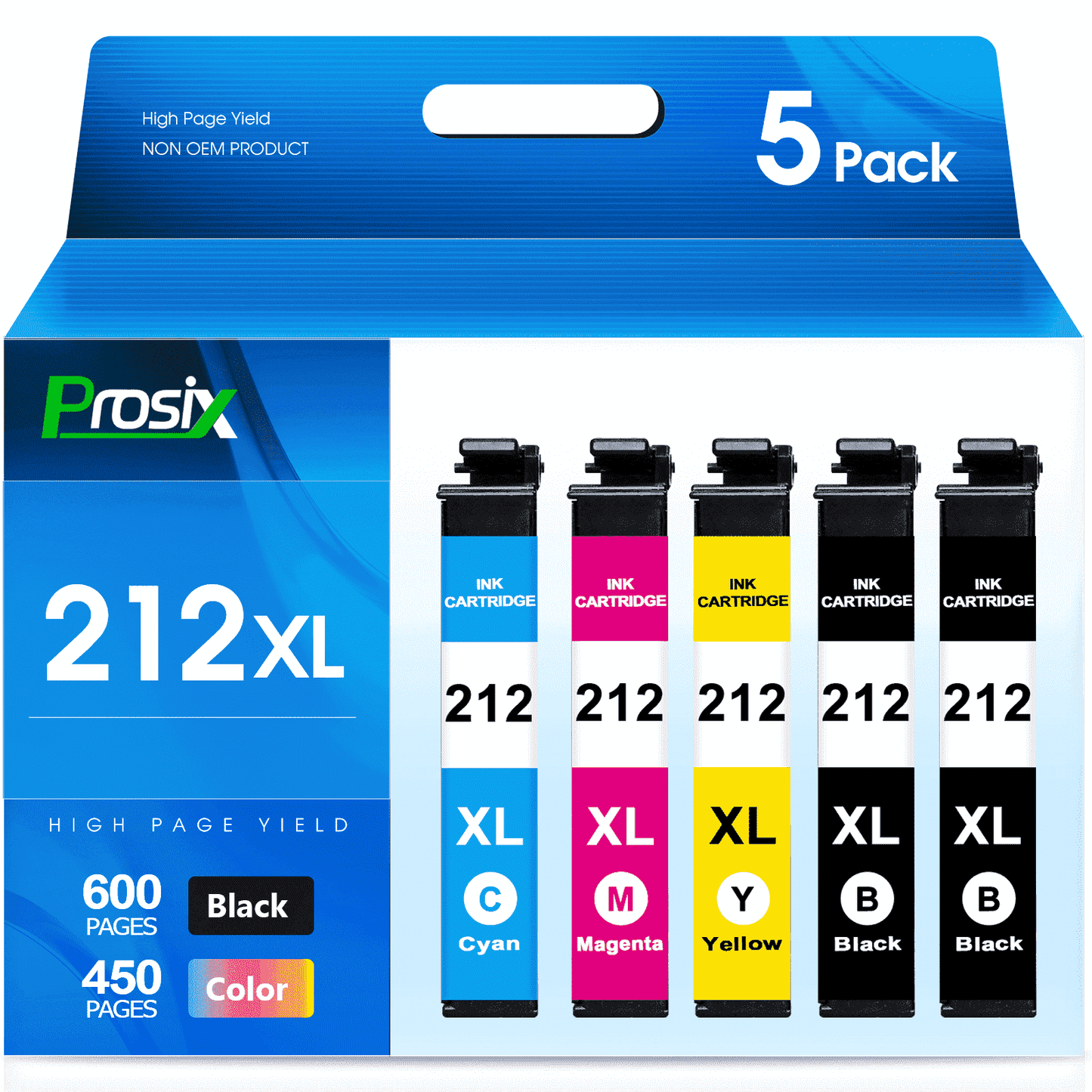 212XL Ink Cartridges for Epson 212XL Printer ink Works with Epson Workforce WF-2850 | WF-2830 || Epson Expression Home XP-4100 | XP-4105 (BK, C, M, Y), 5-Pack