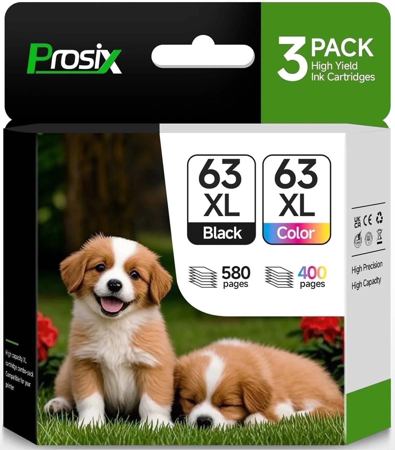 63XL ink cartridges for HP 63 63XL ink cartridge for HP OfficeJet 3830 4650 5255 Envy 4520 4510 4512 DeskJet 1110 2130 3630 (2 Black, 1 Tri-Color, 3-Pack)
