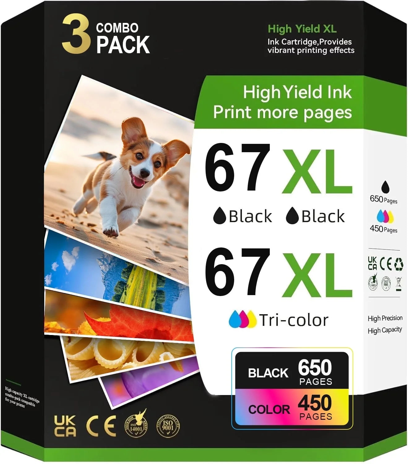 67XL Ink Cartridges for HP 67 67XL ink cartridge for HP Deskjet 2700 2700e 2752 2752e 2755 2755e Envy 6000 6055 6055e 6450 6458 (2 Black, 1 Tri-Color, 3-Pack)