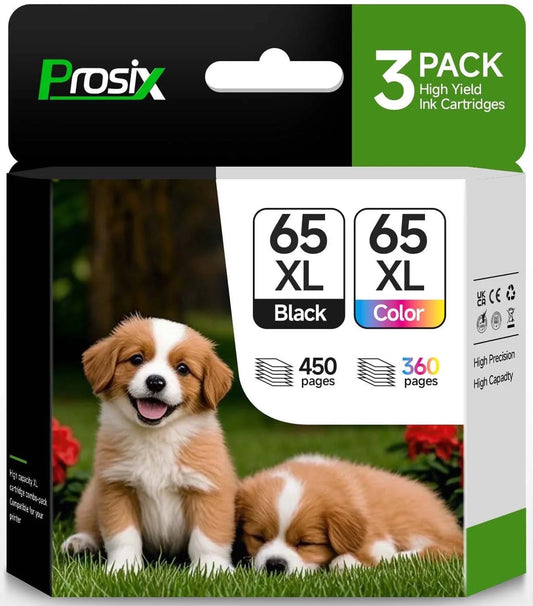 65XL Ink Cartridges for HP 65XL 65 ink cartridge for HP DeskJet 3772 3752 3755 Envy 5010 5055 5000 Printer (2 Black,1 Tri-Color,3-Pack)