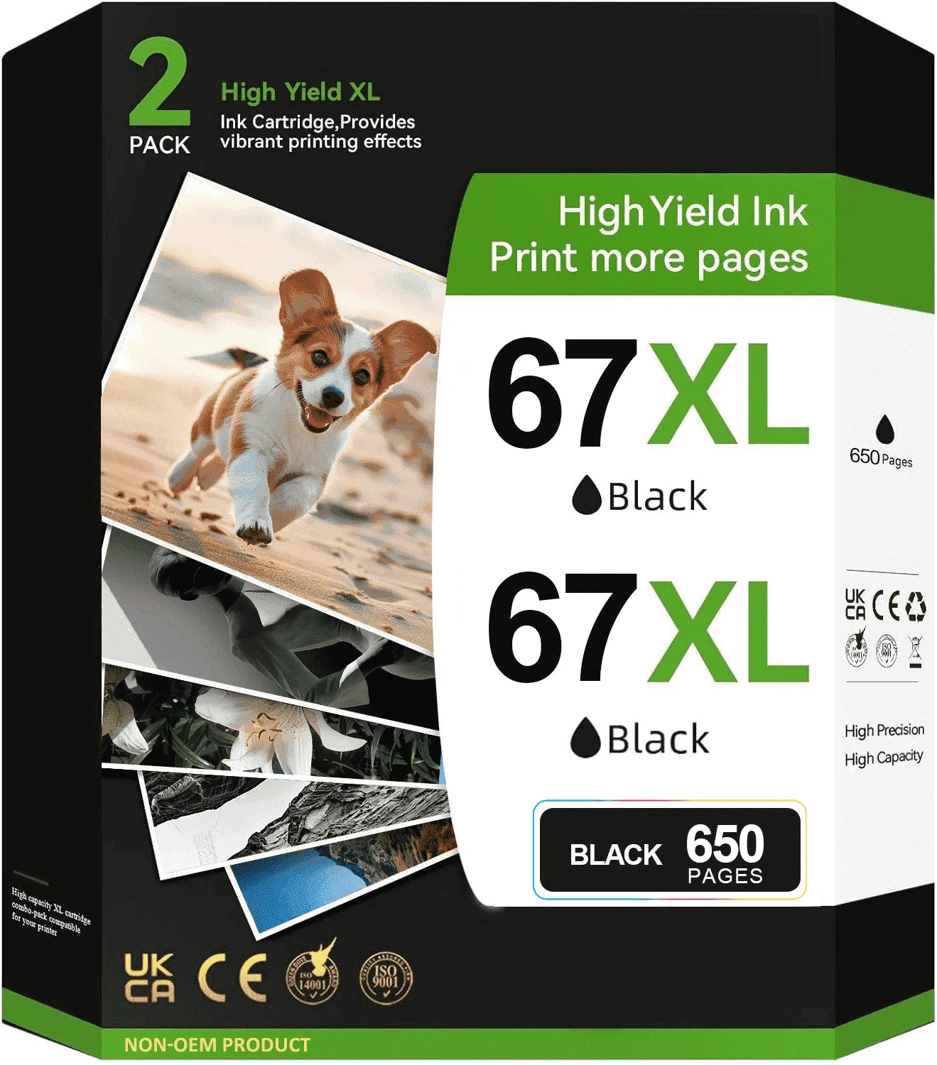 67XL Black Ink Cartridge for HP 67 Black Ink for HP Deskjet 2700 2700e 2752 2752e 2755 2755e Envy 6000 6055 6055e 6058 Envy Pro 6455 6458 Printer (Black, 2-Pack)